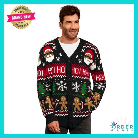 Men's V-Neck Button Cardigan Knitted Sweater Festive Holiday Party Wear